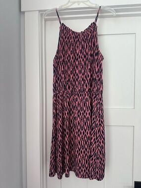 Banana Republic Pink and Navy Ikat Print Spaghetti Strap Dress